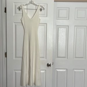 Sleeveless V-Neck Cream Midi Dress